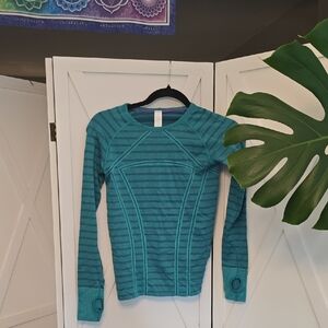 Ivivva FLY TECH Teal Striped LONG SLEEVE shirt